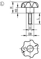 Sterngriff Kipp mit Gewindebolzen M 6 x 40, Form L