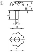 Sterngriff Kipp mit Gewindebolzen Nirosta, M 8 x 40,Form L