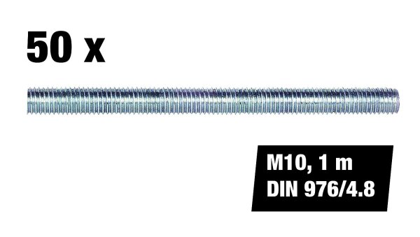 Vorteilspaket Gewindestangen M10, 1 m, DIN 976/4.8, 50 Stück
