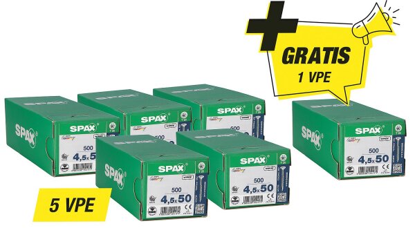 Spax Aktionsset Senkkopfschraube - bestehend aus: 5 x 94 072 42 + 1 x 94 072 42 gratis