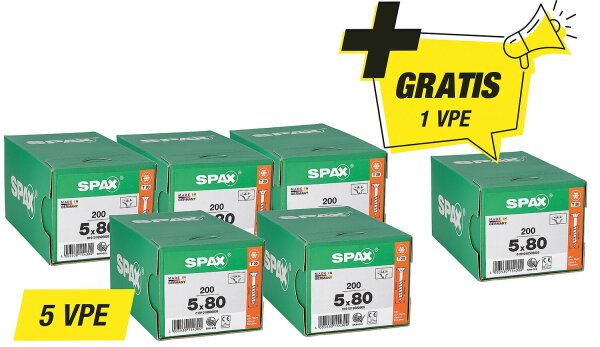 Spax Aktionsset Senkkopfschraube - bestehend aus: 5 x 94 072 52 + 1 x 94 072 52 gratis