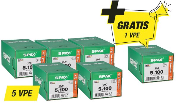 Spax Aktionsset Senkkopfschraube - bestehend aus: 5 x 94 072 54 + 1 x 94 072 54 gratis
