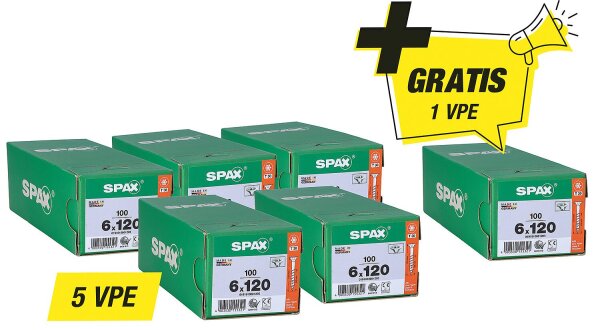 Spax Aktionsset Senkkopfschraube - bestehend aus: 5 x 94 072 64 + 1 x 94 072 64 gratis