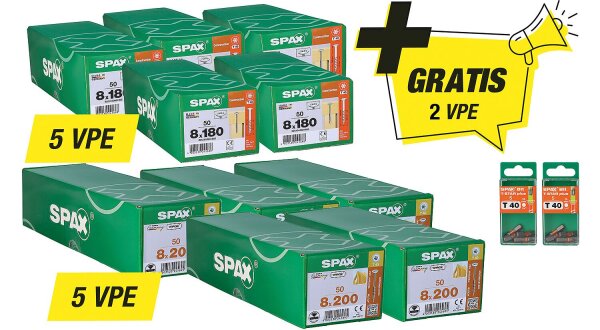 Spax Aktionsset Tellerkopfschraube - bestehend aus: 5 x 94 094 05 + 5 x 94 094 06 + (2 x 94 029 16 gratis)