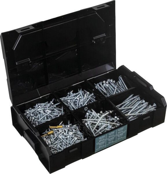 Universalschraube MFI Sortiment Jet-Fast® blau-verzinkt (Silverline),TX 1140 Stück in L-BOXX + 2 Bits