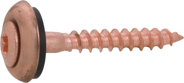 Spenglerschraube mit EPDM-Dichtgummi und Kupferrosette A2 kupfer 4,5x65 VPE100