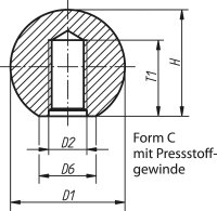 Kugelknopf Kipp mit Kunststoff- gewinde, Innengewinde M...