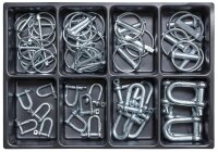 Sortimentenkoffer Klappsplinte und Schäkel,gerade Form mit Kragenbolzen,verz.