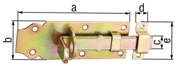 Schlossriegel gerade,mit befestigter Schlaufe, 120x45 mm, gelb verzinkt