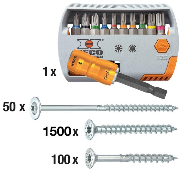 Profi-Set "Zimmerer" HECO-TOPIX-plus, Senk + Tellerkopfschrauben 1662-teilig