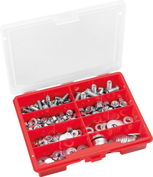 Sortimentskoffer gemischt: DIN933 + DIN934 + DIN125 + DIN9021, 242-teilig