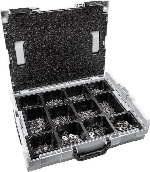 L-BOXX: Sechskantmuttern DIN934+Scheiben DIN125+DIN9021 Edelstahl A2 1200-teilig