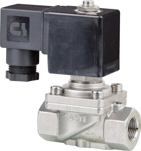 Edelstahlmagnetventil  1/2" zwangsgesteuert, stromlos geschlossen 230V,50-60Hz