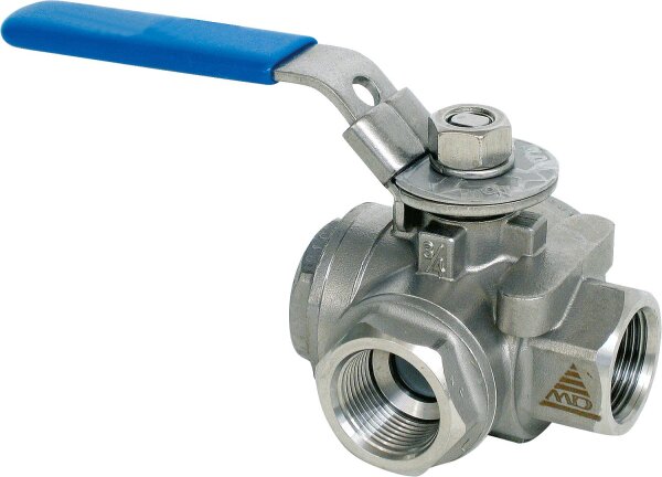 3-Wegemuffenkugelhahn aus Edelstahl Werkstoff 1.4408 PN 64 3/4" Typ A-730 TT