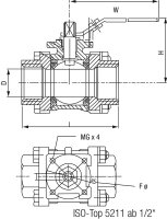 3 tlg.Muffenkugelhahn Edelstahl Werkstoff 1.4408 PN 64/40...