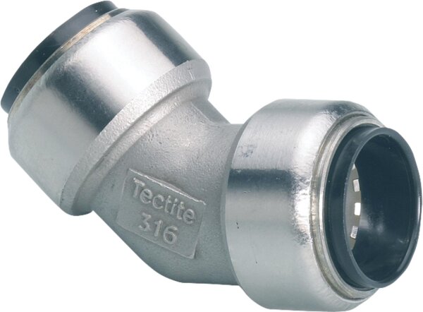 Edelstahl-Steckfitting Bogen 45° (i/i) 15 mm