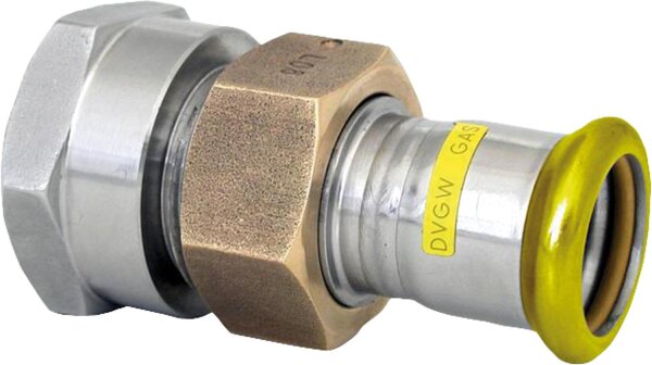 Edelstahl Pressfitting Gas Durchgangsverschraubung mit IG, flachdichtend, 15x1/2 M-Kontur