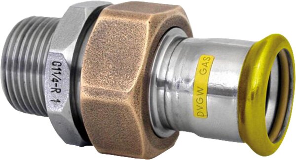 Edelstahl Pressfitting Gas Durchgangsverschraubung mit AG, flachdichtend, 18x3/4 M-Kontur