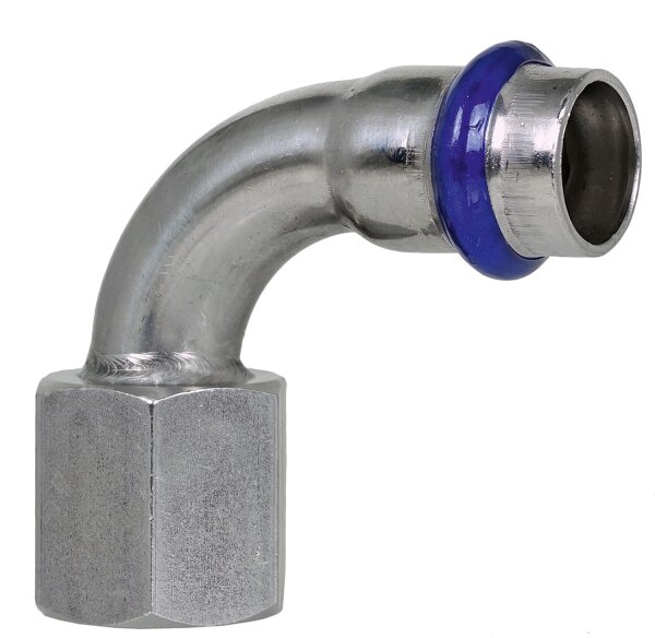 Edelstahl Pressfitting V-Kontur Übergangsbogen 90 ° mit IG 22mm x DN 20 (3/4")