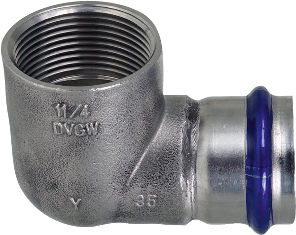 Edelstahl Pressfitting V-Kontur Übergangswinkel 90 ° mit IG 22mm x DN 20 (3/4")