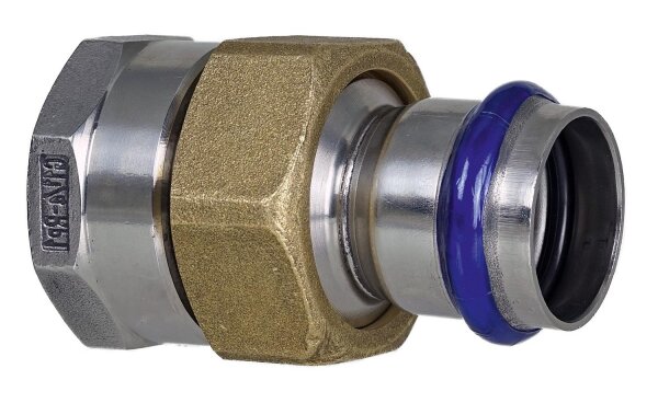 Edelstahl Pressfitting V-Kontur Durchgangsverschraubung mit IG, flachdicht., 54mm x DN 50 (2")