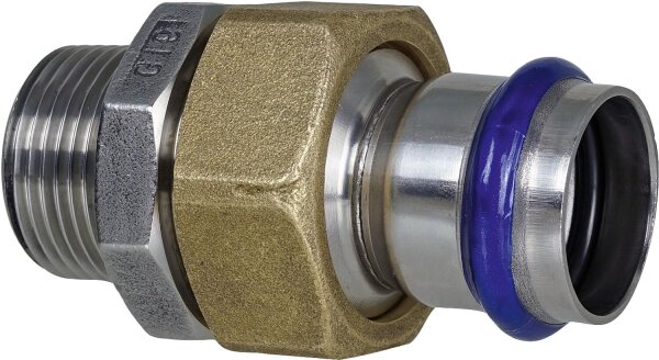 Edelstahl Pressfitting V-Kontur Durchgangsverschraubung mit AG, flachdich., 22mm x DN 15 (1/2")