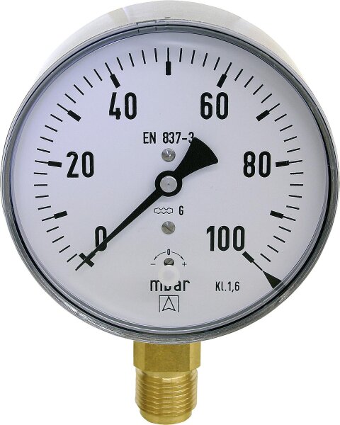Kapselfedermanometer KP 100.4 0-100 mbar, DN15 (1/2"), Ø 100mm