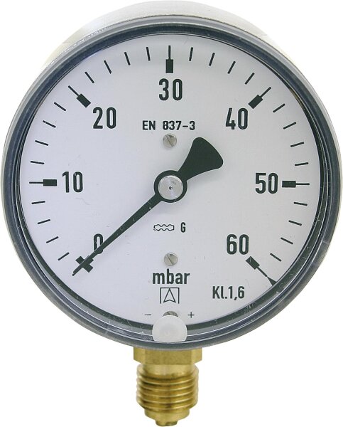 Kapselfedermanometer,Edelstahl, KP 63.3  DN8 1/4" radial 0-60 mbar