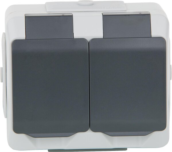 AP-Steckdose Nortic IP 44, fach waager. mit Kindersicherung