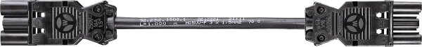 Verbindungsleit. Wieland GST18i3 1,0m, schwarz, H05VV-F 3G1,5mm² 3-polig, Buchse - Stecker