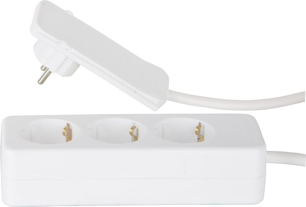Flat Plug Schutzkontaktstecker Flachstecker in weiß, mit 1,6m Leitung und montierter 3-fach Tischsteckdose