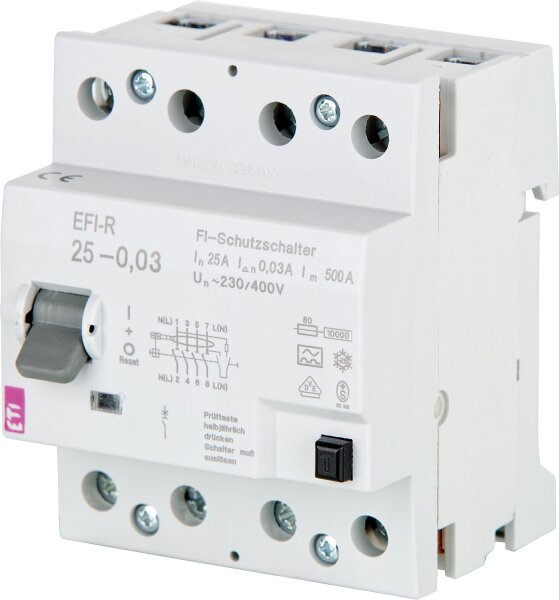 FI-Schalter EFI-R, 4-polig, 25A,300mA, 10kA, Typ A, unverzögert