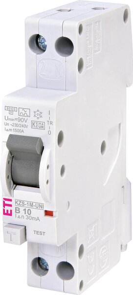 FI/LS-Schalter KZS-1M,1-polig+N in 1 TE, B20A, 10mA, 6kA
