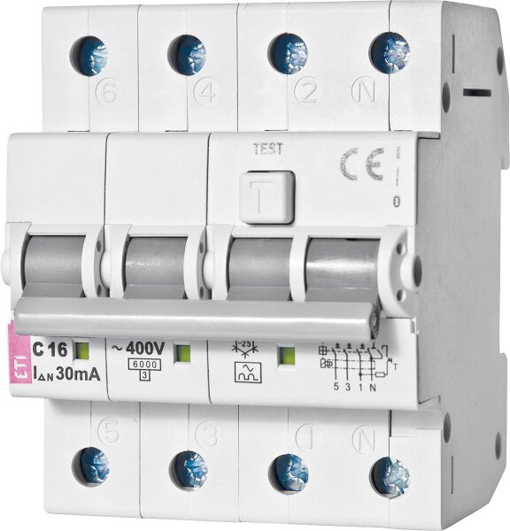 FI/LS-Schalter KZS-4M, 3-pol+N, C16A, 30mA, 6kA, Typ A