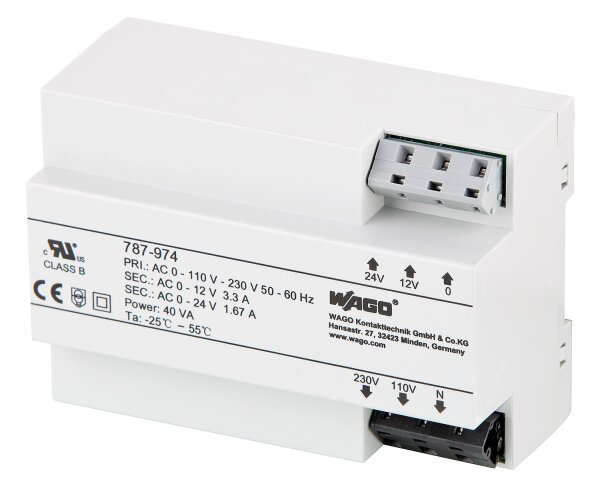 Transformator Stromversorgung Eingang AC 230V, Ausgang AC 24 V Ausgangsleistung 40 VA