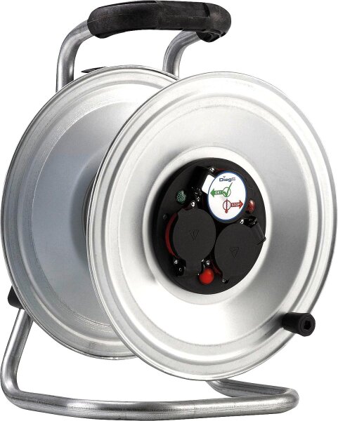 Stahlblech-Kabeltrommel Professional", leer, Ø 290 mm, 3-fach-Schuko-Steckdose