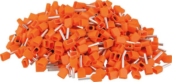 Zwillings-Aderendhülsen isoliert 0,50 x 15 orange, Beutel a 500 Stück