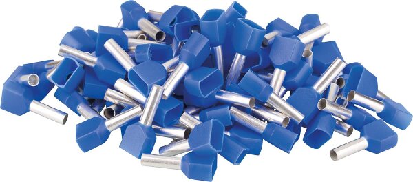 Zwillings-Aderendhülsen isoliert 2,5 x 18,5 blau, Beutel a 100 Stück