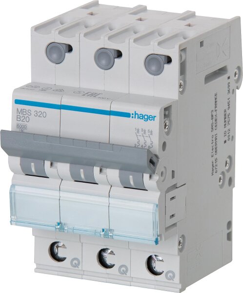 Leitungsschutzschalter Hager, B20A 3p, 6kA, MBS320