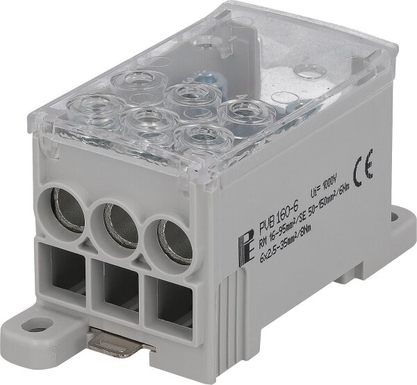 Verteilungsblock PVB 160-6, grau, 16-95mm²/50-150mm²/2,5-35mm²