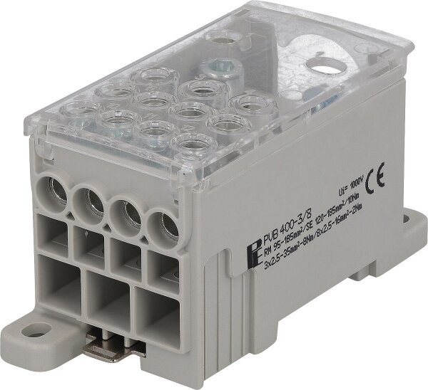 Verteilungsblock PVB 400-3/8, grau, 95-185mm²/120-185mm²/2,5-35mm²