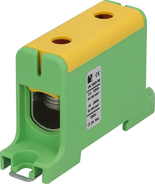 Universalklemme UK 150/1 PE, 1-fach, grün-gelb, 35-150mm²/35-150mm²