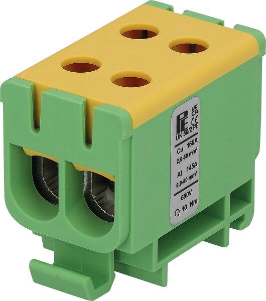 Universalklemme UK 50/2 PE, 2-fach, grün-gelb, 2,5-50mm²/2,5-50mm²