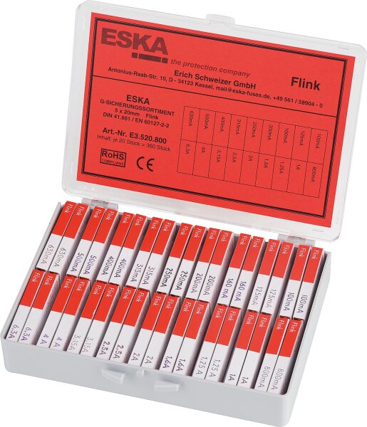 Feinsicherungssortiment flink Ausführung 5 x 20 mm 360 Stück