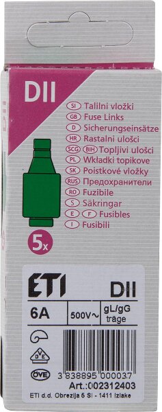 Diazed-Sicherungseinsatz DII 6 A, VPE 5