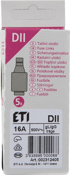 Diazed-Sicherungseinsatz DII 16 A, VPE 5