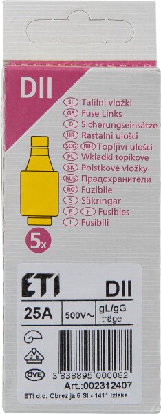 Diazed-Sicherungseinsatz DII 25 A, VPE 5